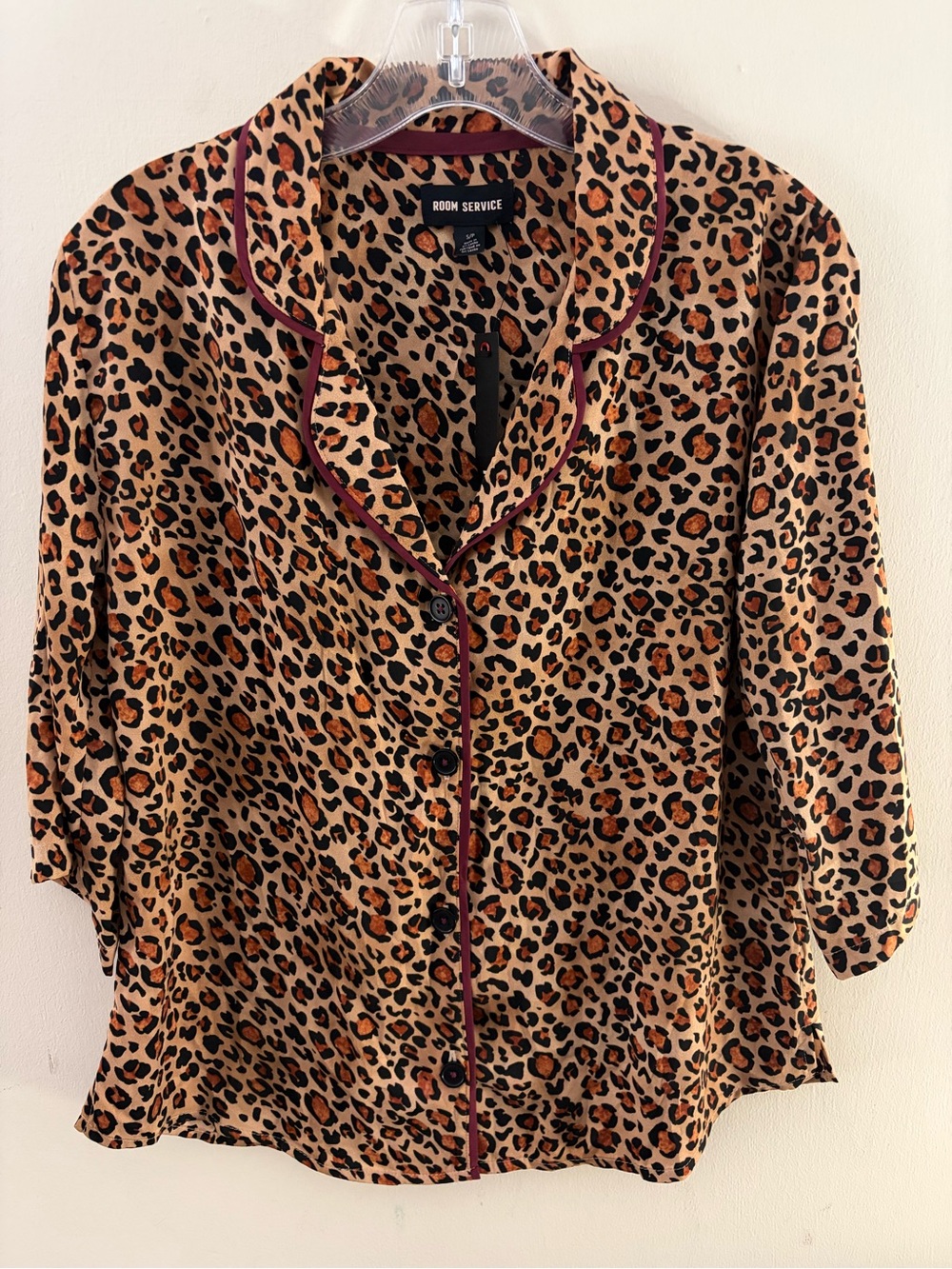 Room Service Leopard‎ Print Pajama Top Small NWT